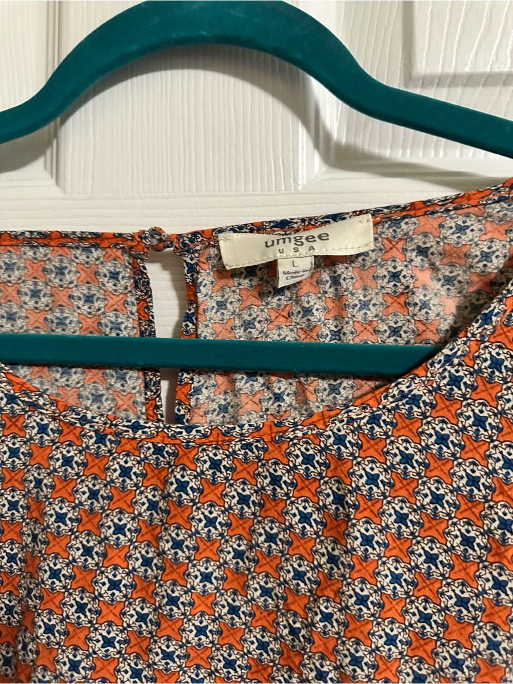 Umgee Boho Peasant Mini A-line Dress Size Large Blue & Orange Geometric - Picture 5 of 8